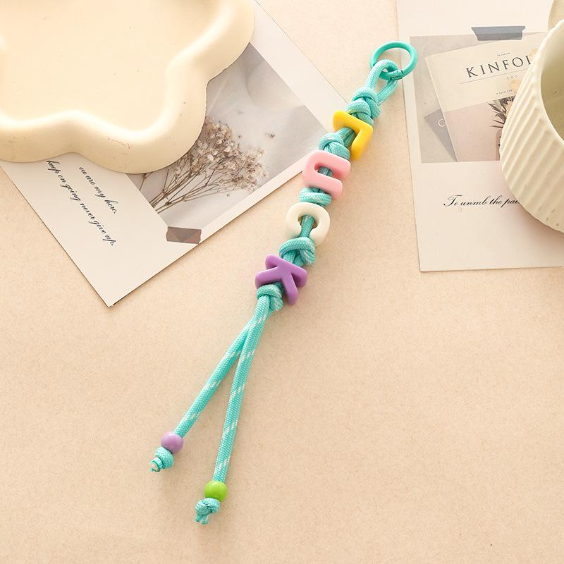 Dopamine Beaded Letter Braided Lanyard Keychain For Phone Case Women Anti Lost Knot Rope Strap Car Keyring Diy Accessories