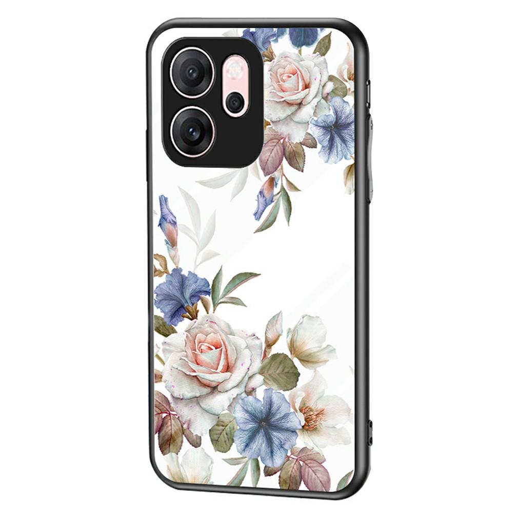 For Oppo Reno14 F 5G Case Floral Pattern TPU+Tempered Glass Protective Phone Cover
