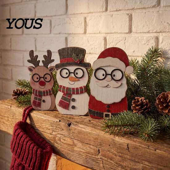 Small Wood Christmas Ornaments Wooden Cat Tabletop Decor, Cute Kitty Figurine, Rustic Farmhouse Decor for Xmas Tiered Tray Ornament Living Room Shelf