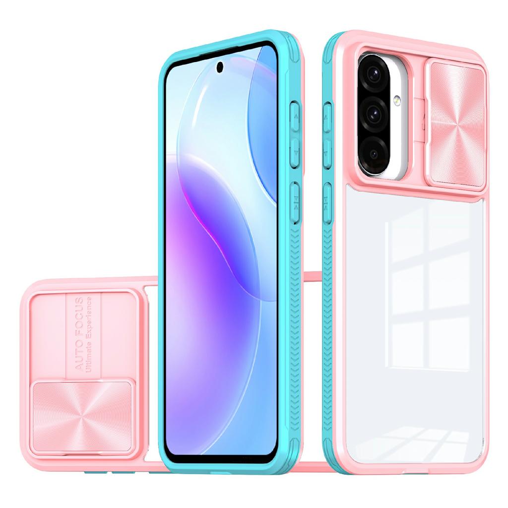 For Samsung Galaxy A56 5G Case TPU + PC Clear Phone Cover with CD-Veins Camera Lens Sliding Lid