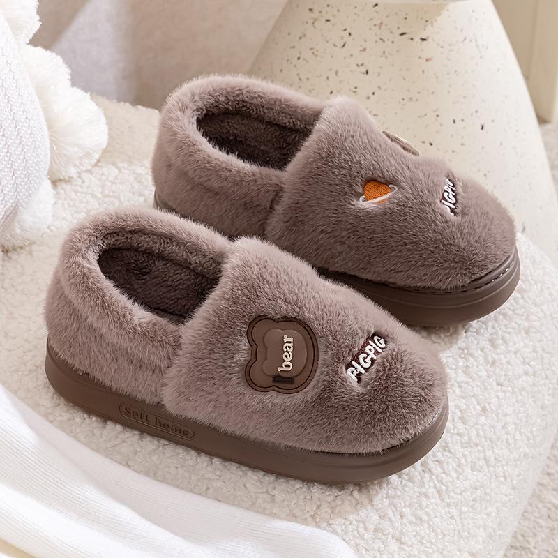 Qidashun new cotton slippers, bag heel indoor and outdoor plush cotton shoes warm and thickened couple cotton mop winter