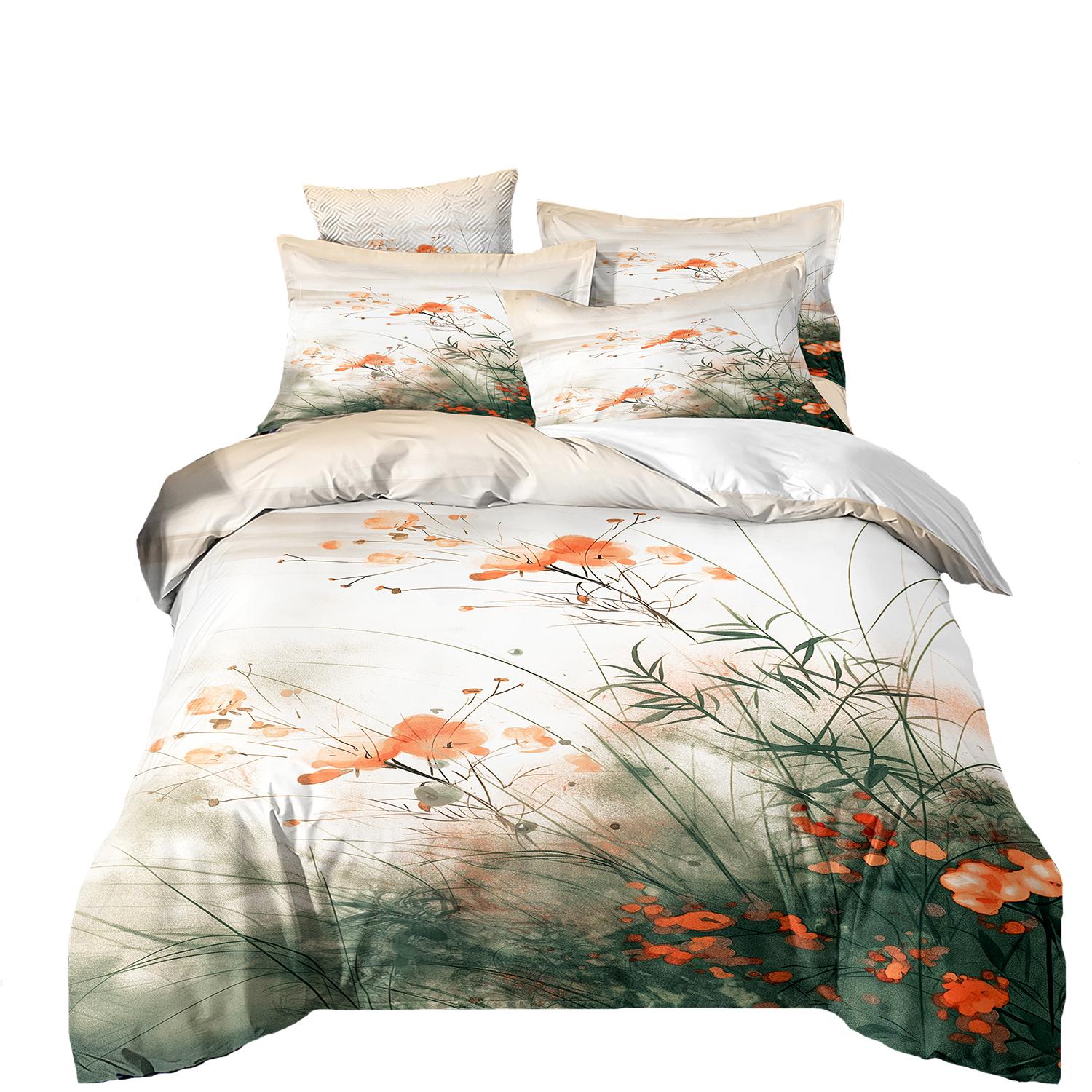 

Comforter Watercolor Flower Floral Leaves Bedding Set Flower Double Single Twin Double Queen King For Women Comforter (quilt)-EU Single(135*200cm)3pcs