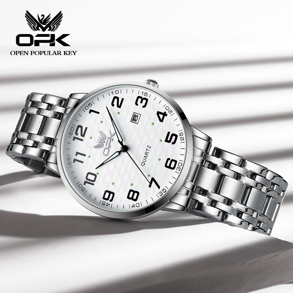 OPK Brand Fashion Waterproof Steel Belt Single Calendar Trend Men's Quartz Watch 6006