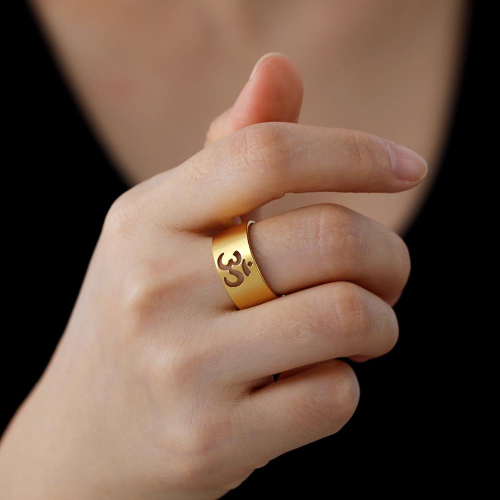 Dawapara Univerzální symbol harmonie Aum OM Prsten Unisex Hinduistický snubní prsten Buddhismus Jógové šperky Nerezová ocel