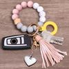 UpUDo Keychain Bracelet Wristlet, Silicone Beaded Key Ring Bracelet with Card Wallet, Elastic Key Ring Bangle for Women, Rose Gold, Large