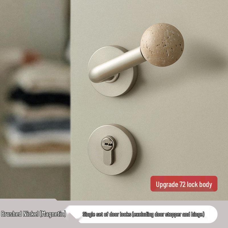 Antique Travertine Door Handle Set: Magnetic Silent Lock for Modern Interior Doors