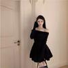 Gentle Wind One-word Collar Off-the-shoulder Long-sleeved Dress for Women's Autumn New Foreign Style Age-reducing Waist A-word Short Skirt