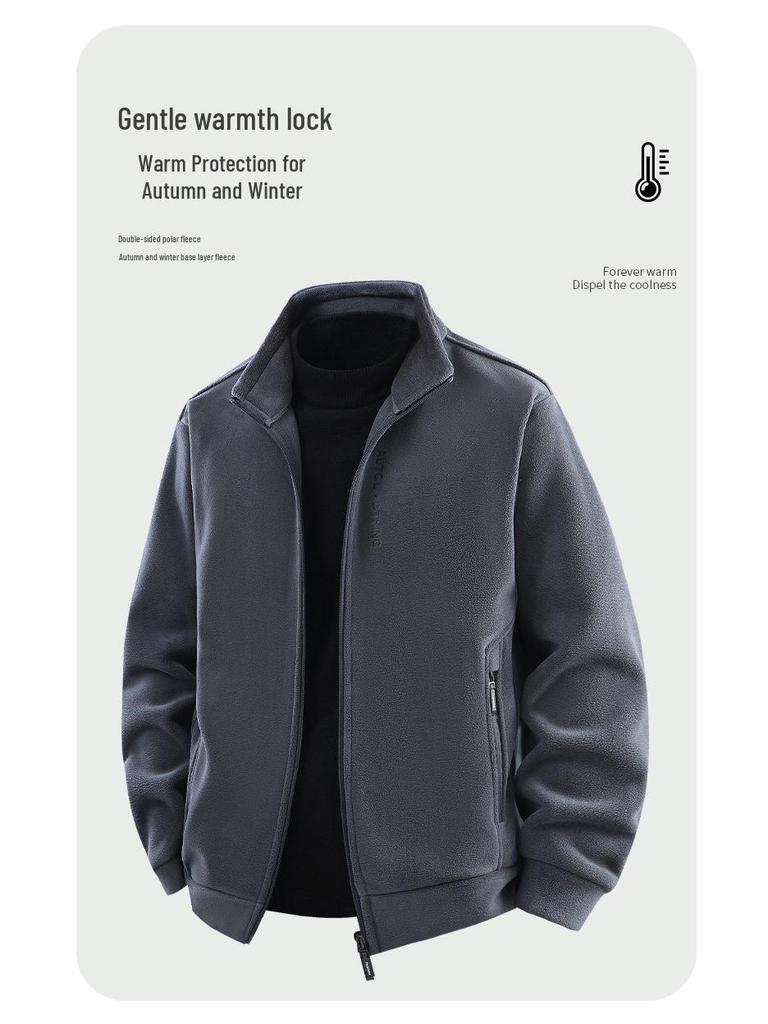 Woodpecker Men's High-End Fleece Jacket - Spring/Autumn Cardigan for Middle-Aged Dads