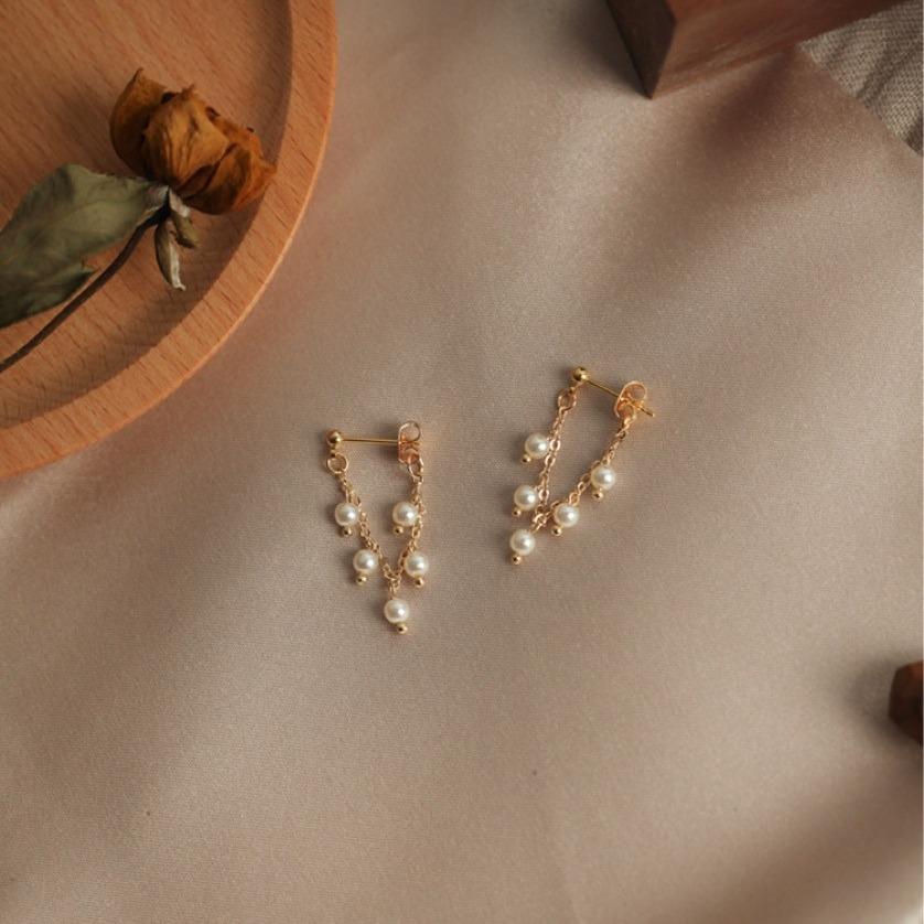 Natural Freshwater Pearl Gentle Earrings Women's Sweet Wheat Ears Fringed Thin Stud Earrings Women's Elegant Temperament Women's Earrings