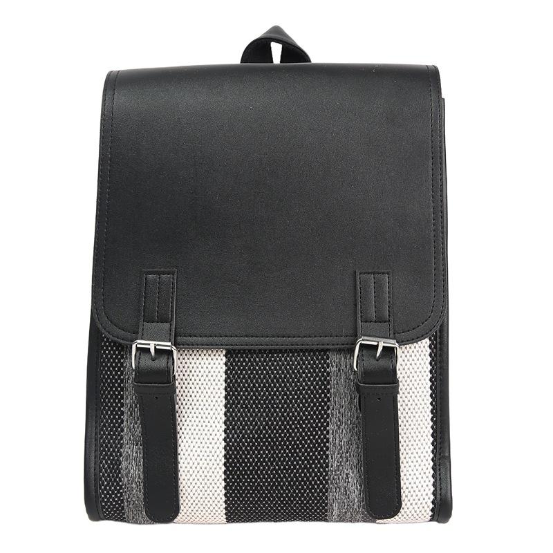 

Large Capacity Backpack Women s Striped Backpack Color Block Student Schoolbag чорний/білий