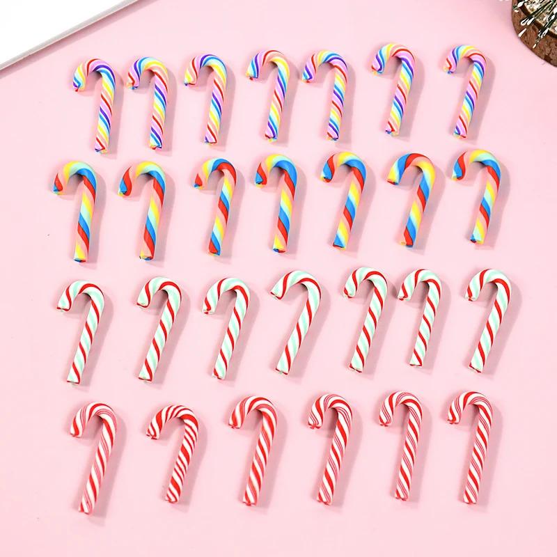 10/30Pcs Mini Candy Cane Christmas Decoration Red White Resin Candy DIY Crafts Xmas Pendant Navidad Home Decor New Year