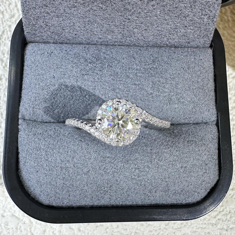 Vinregem Klassischer 100% 925 Sterlingsilber 3EX VVS1 D Farbe Rundschliff 6 MM 0,8CT Echte Moissanit Diamanten Ring Hochzeit Verlobung Feiner Schmuck Geschenke