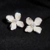 Elegant Floral Pearl Stud Earrings with Silver Needle - French Chic Fashion Jewelry with Niche Design for Women's Sophisticated Style.