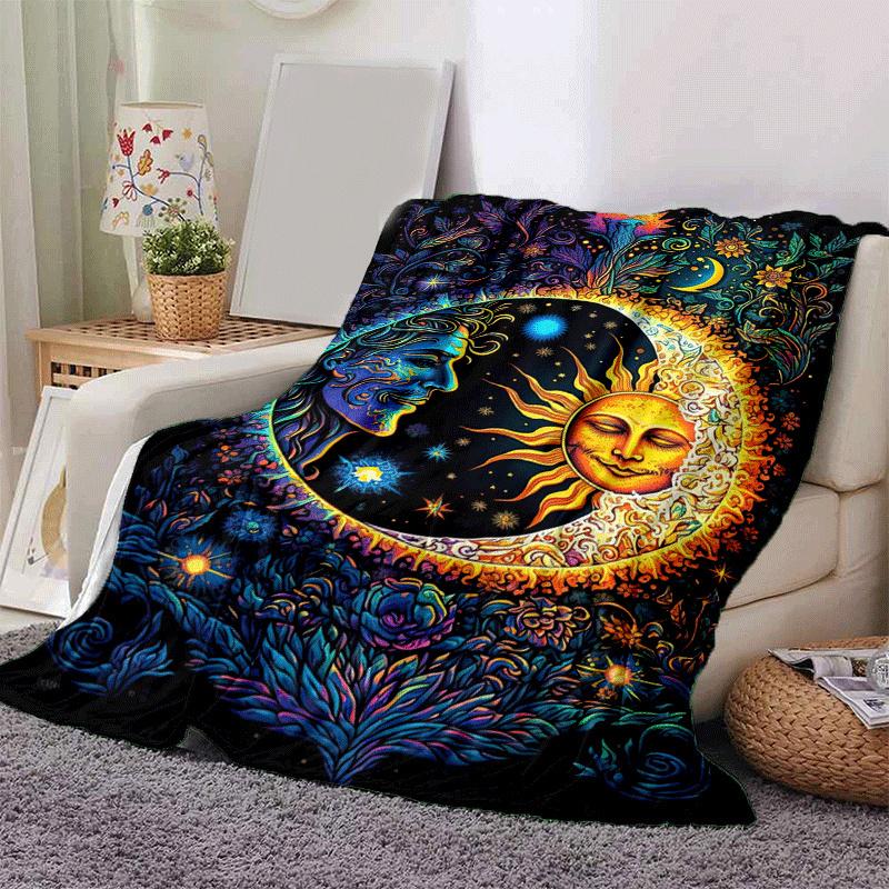 1pc Sun Printing Lightweight Flannel Blanket, Comfortable and Warm Blanket, for Camping Sofa Bed and Couch Office, In All Seasons