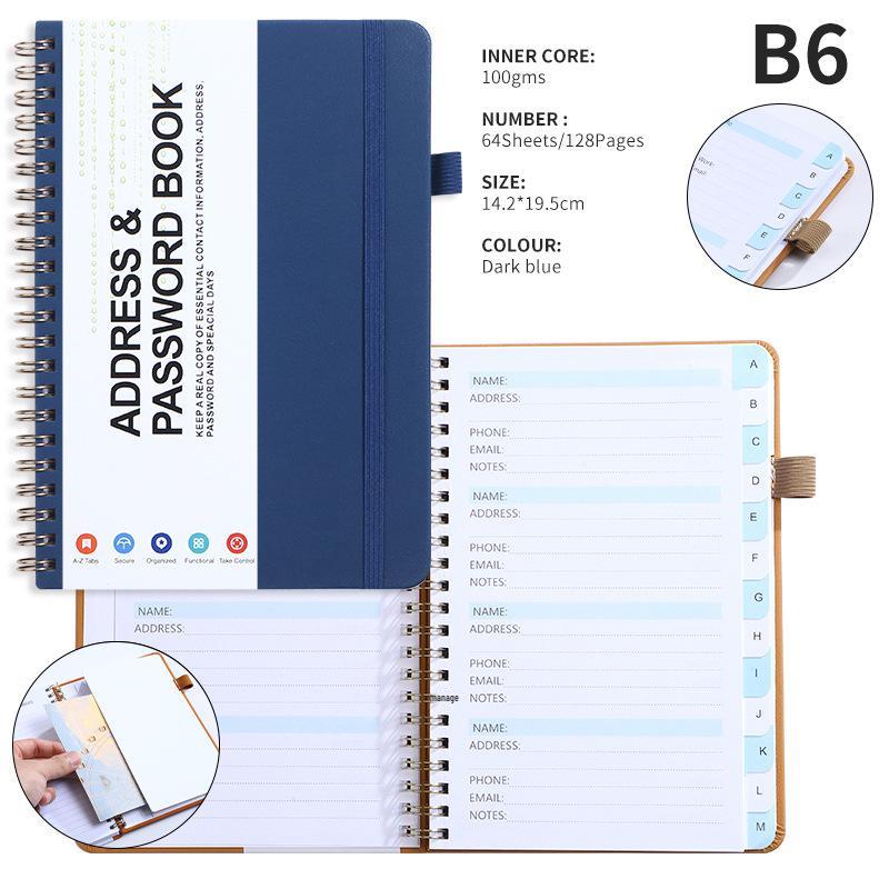 A6 Password Coil Notebook with Custom Letter Tabs & Logo for Business Meetings