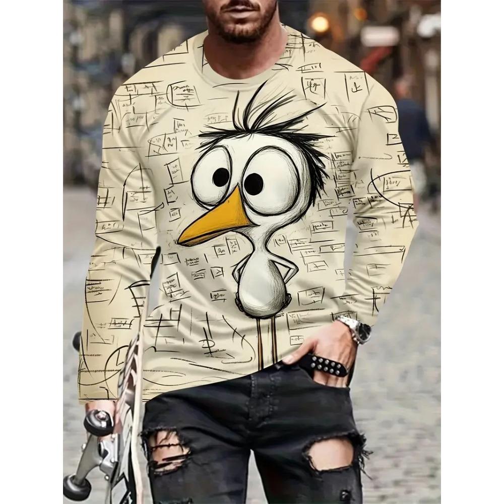 Cartoon Vibrant Rabbit Long Sleeve T-shirt Funny Animal Theme 3D Print T-shirt Man Casual Crew Neck T-shirt