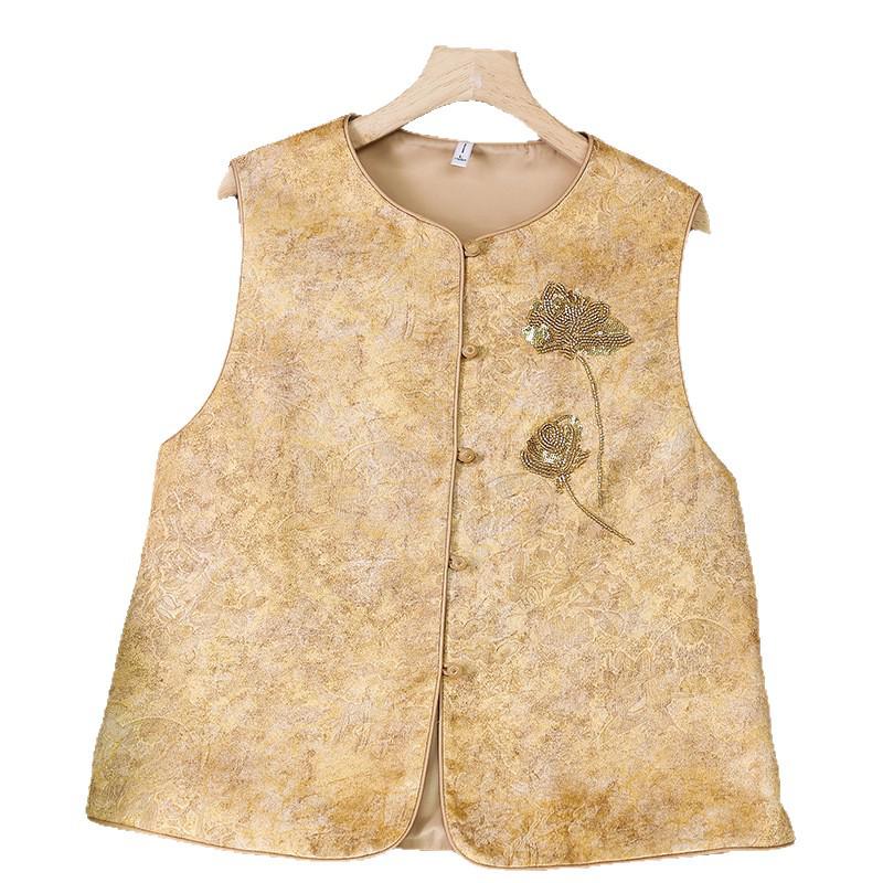 2026 New Chinese Style Embroidered Beaded Sleeveless Kimono Top for Women