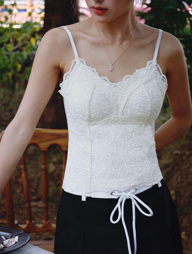 Spring-Summer Sexy Lace Push-Up Spaghetti Strap Vest with Chest Pads and Slimming Bandage Back