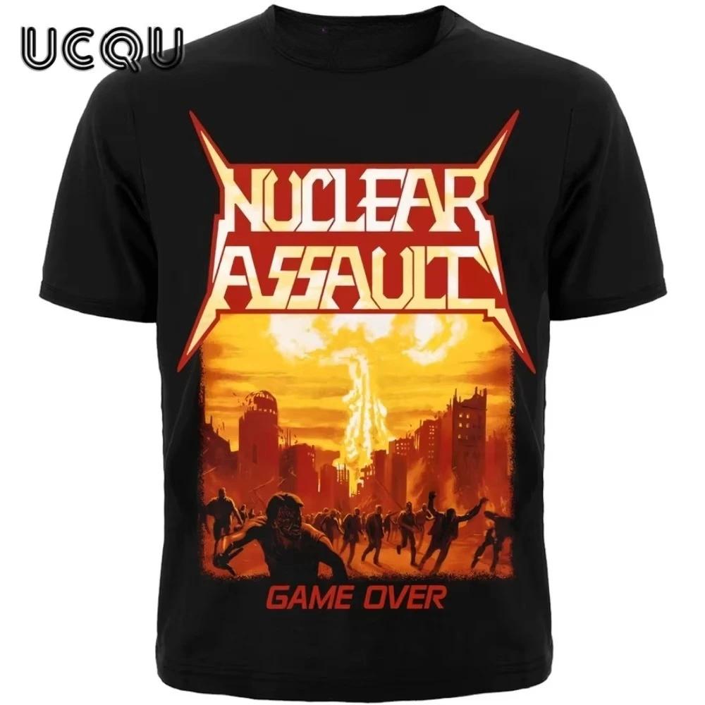 Nuclear Assault Game Over Print Cotton T-Shirt Retro Hip-Hop Rock Band Short-Sleeved Casual Versatile Men's and Women's T-Shirt