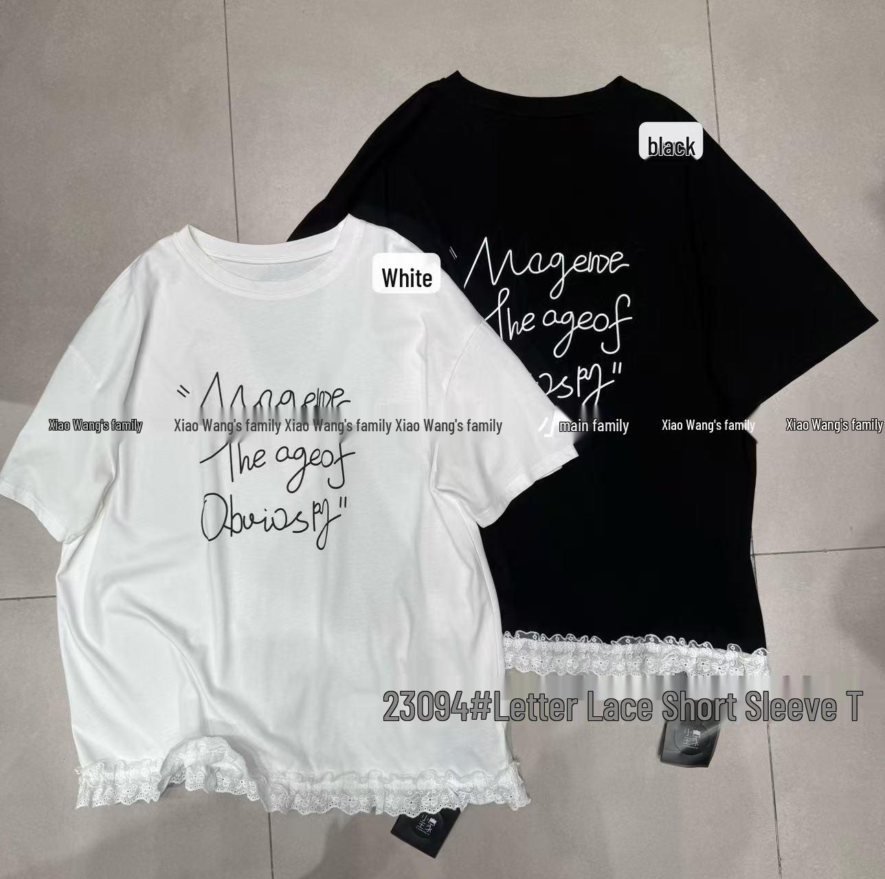 

Xiao Wang s 2023 Korean Plus-Size Casual Letter Lace T-Shirt One Size белый