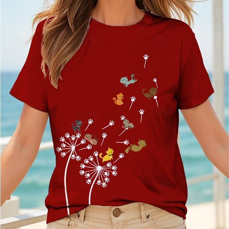 

Женская летняя футболка с принтом мелких животных, в стиле ретро, с коротким рукавом, повседневная, с принтом, топы 4XL красный