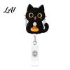 Acrylic Name Tag Holder Halloween Black Cat Pumpkin Badge Reel Retractable with 360 Degree Rotating Clip Clip Decorative Reel for ID Card And Nurse