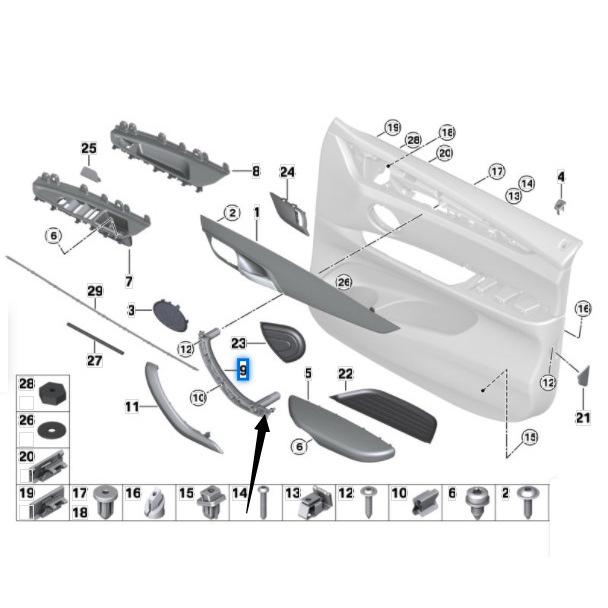 51417345334 BMW F15 X5 Prawy Uchwyt Podłokietnika Kość Słoniowa Biały, Nieprzywierający