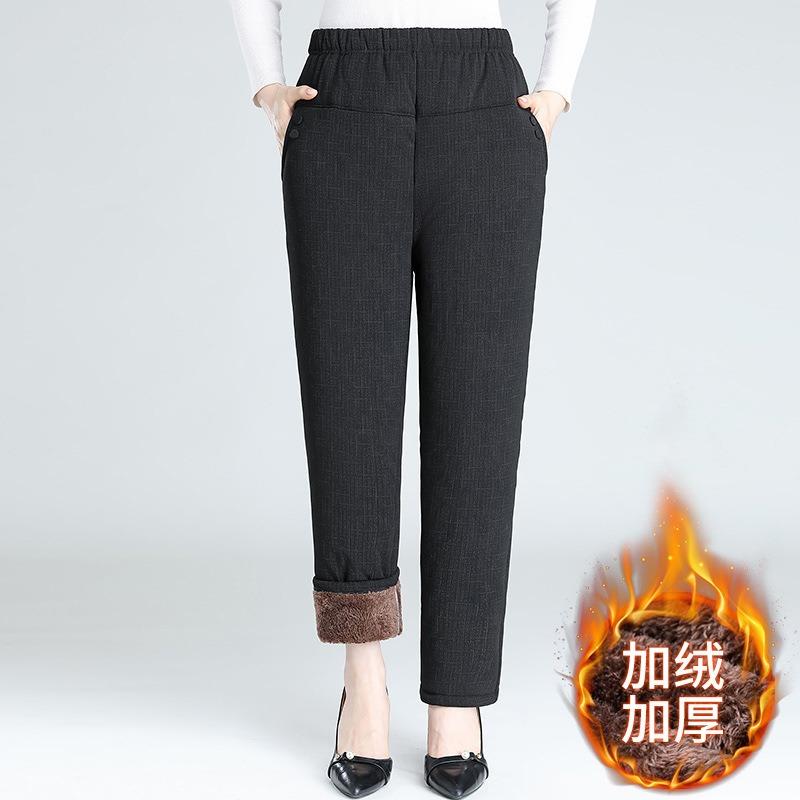 Middle-aged Women's Pants Autumn and Winter Mother Pants Piled and Thickened Outer Wear Cotton Pants Loose Straight Elderly Grandma Thermal Pants