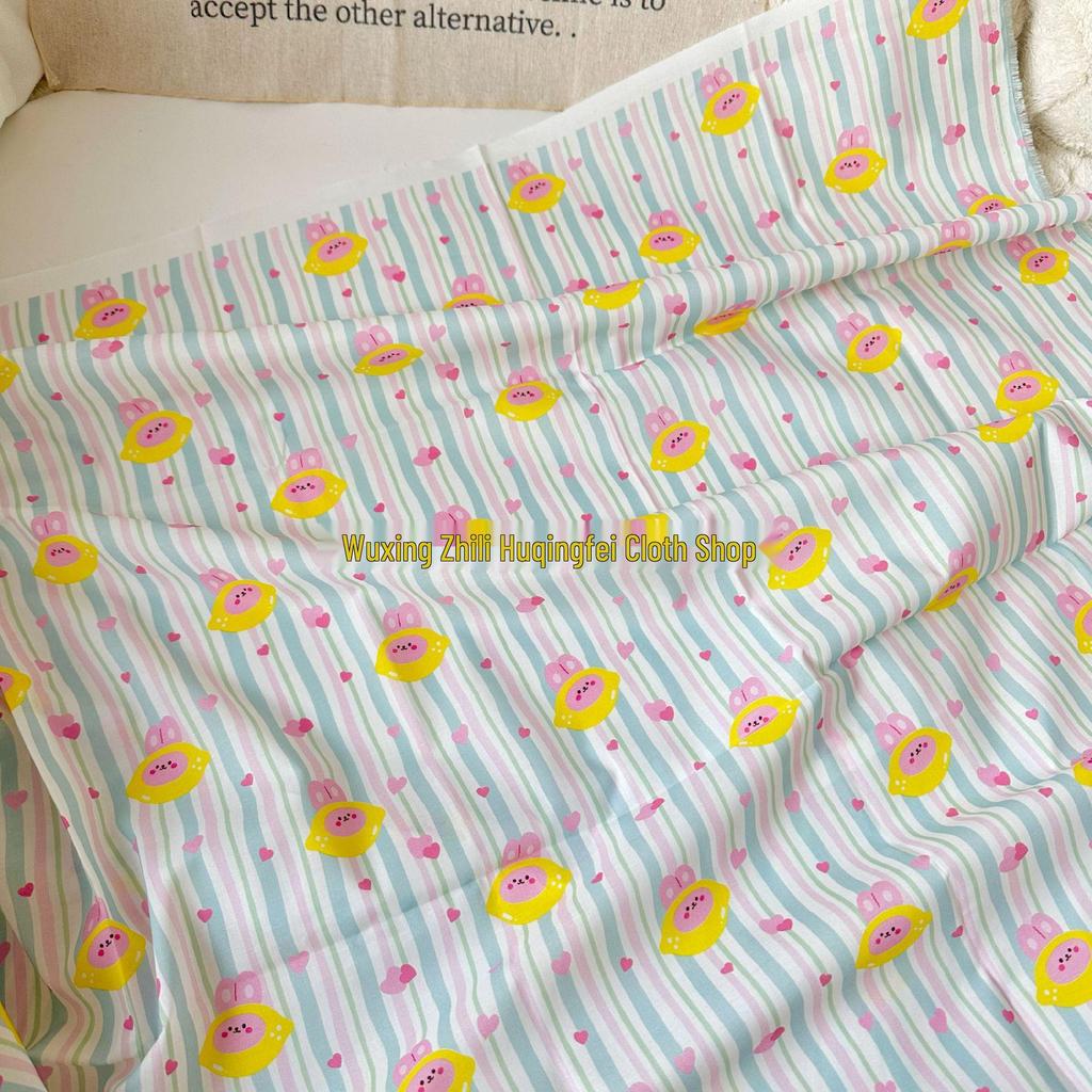 100% Cotton Digital Print Stripe & Floral Fabric for Kids' & Women's Wear, Pajamas, Homewear, Tablecloth DIY