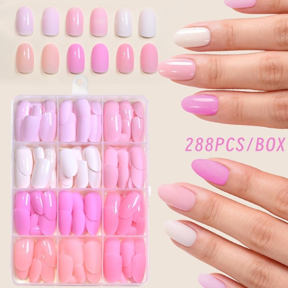 288pcs Solid Color False Nails Matte Finish Full Cover Nails New Acrylic Fake Nails  Daily Wear