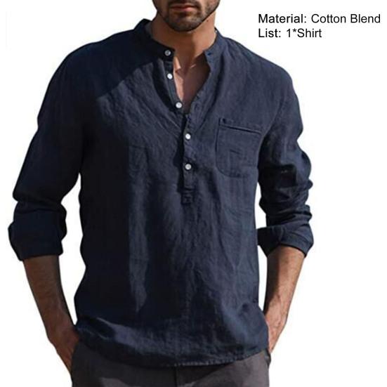 Men Shirt Solid Color Stand Collar Button Casual Spring Top for Daily Wear