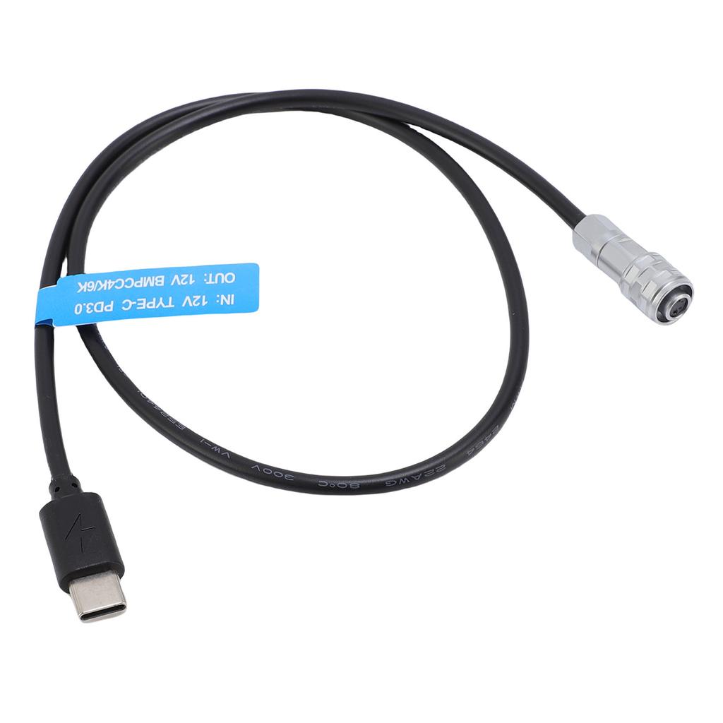 USB C PD Power Cable Fit for BMPCC 4K 6K Cameras Type C Power Straight Cable with Indicator Light 19.7in