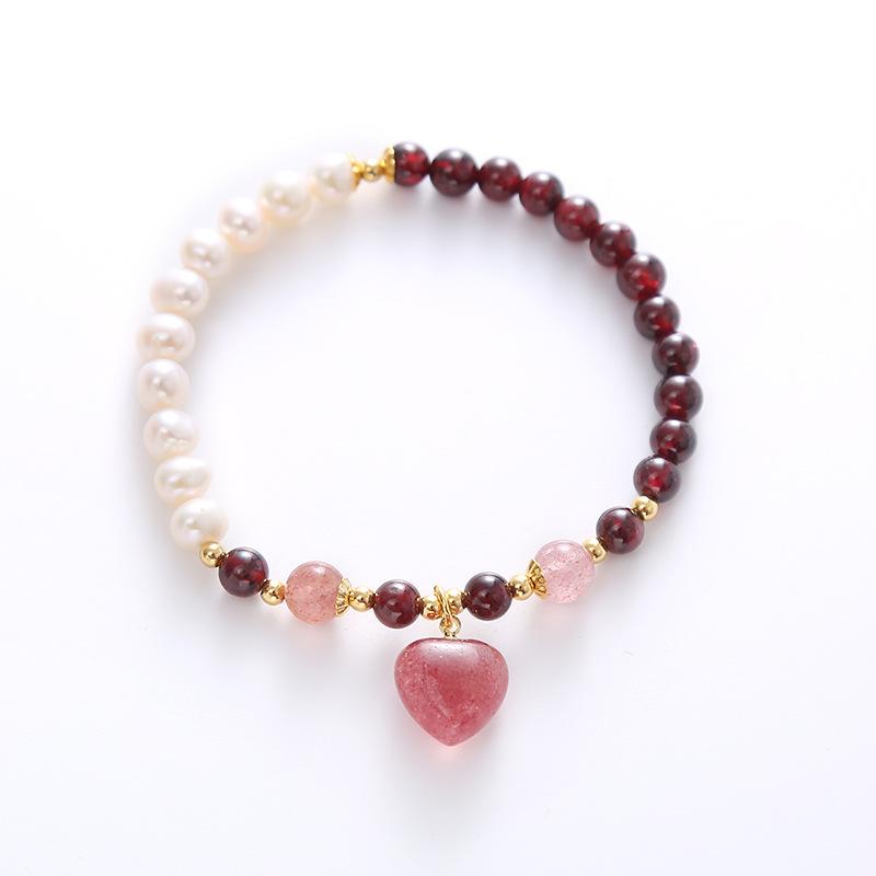 Natural Garnet Pearl Bracelet Love Strawberry Crystal Bracelet Bangles Women Fashion Jewelry accessories Gift гранат