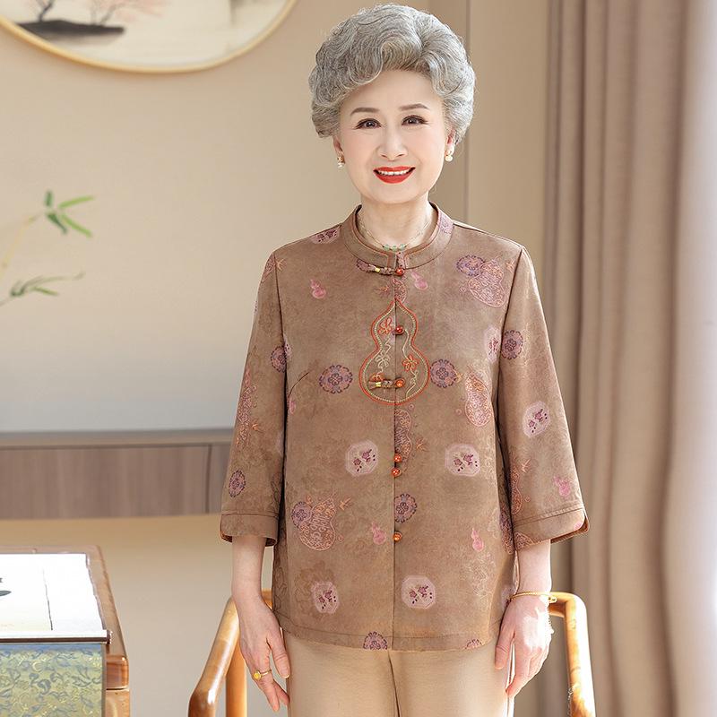 

Chinese-Style Summer Tops for Middle-Aged and Elderly Women: Stylish Shirts for Mothers and Grandmas 2XL [recommended 115-125 catties]