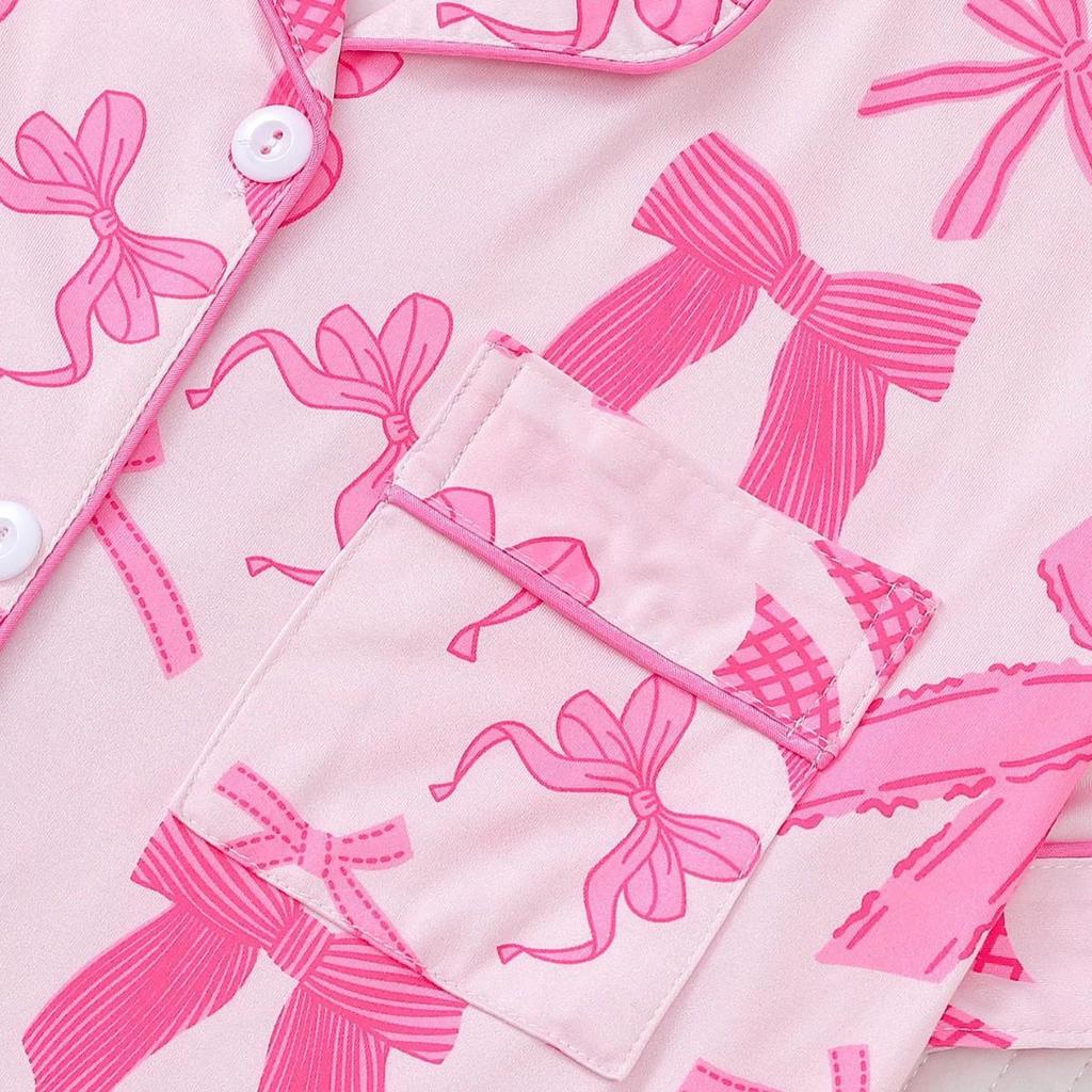 European and American Women's Bow Print Lapel Short Sleeve Pajama Set