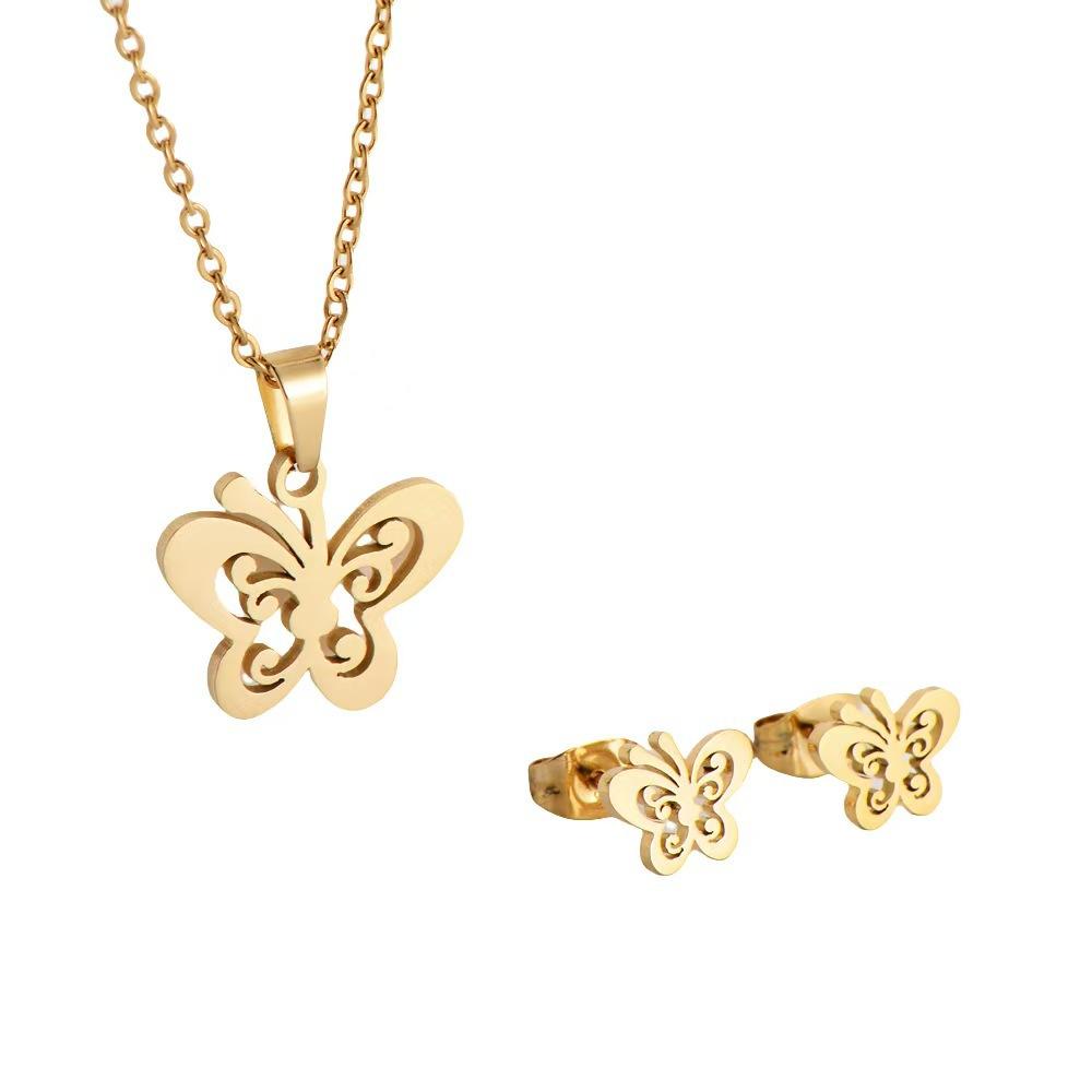 Fashion Hollow Love Glossy Necklace Earrings Set Women'S Niche Design Heart Pendant Earrings Necklace