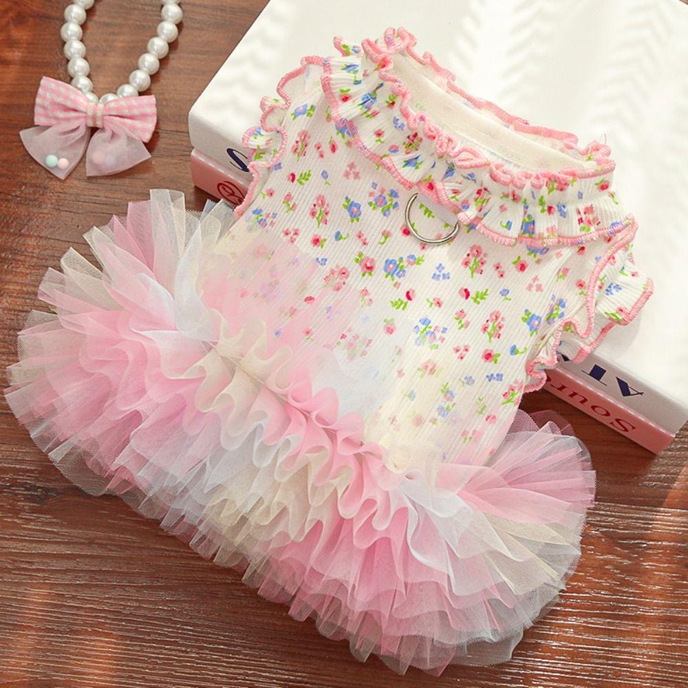 Modna Urocza Szczeniaczka Kwiatowa Kamizelka Oddychający Cienki Design Kot Ciasto Spódnica Miękka Sukienka Księżniczki dla Zwierzaka Impreza Zwierzaka