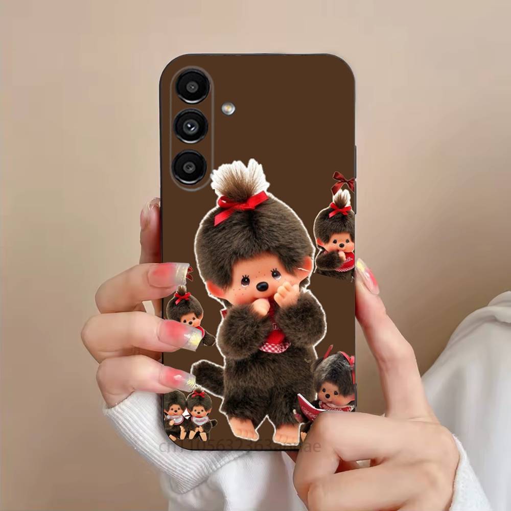 Cute Monchhichis Phone Case For Samsung S25,24,21,22,23,S30,Ultra,S20,Plus,Fe,Lite,Note,S10,S9,Black Soft Shell