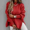 Women  Loose Casual Solid Stitching Long-Sleeved Knitted Sweater