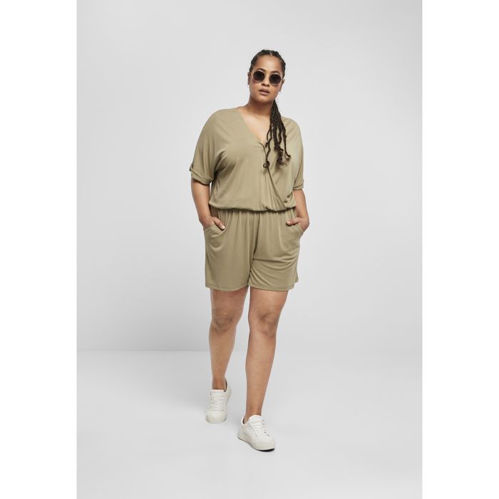 Combishort Femme - Urban Classics - Grandes Tailles - Vert Kaki - Confortable - Poches Pour Les Mains