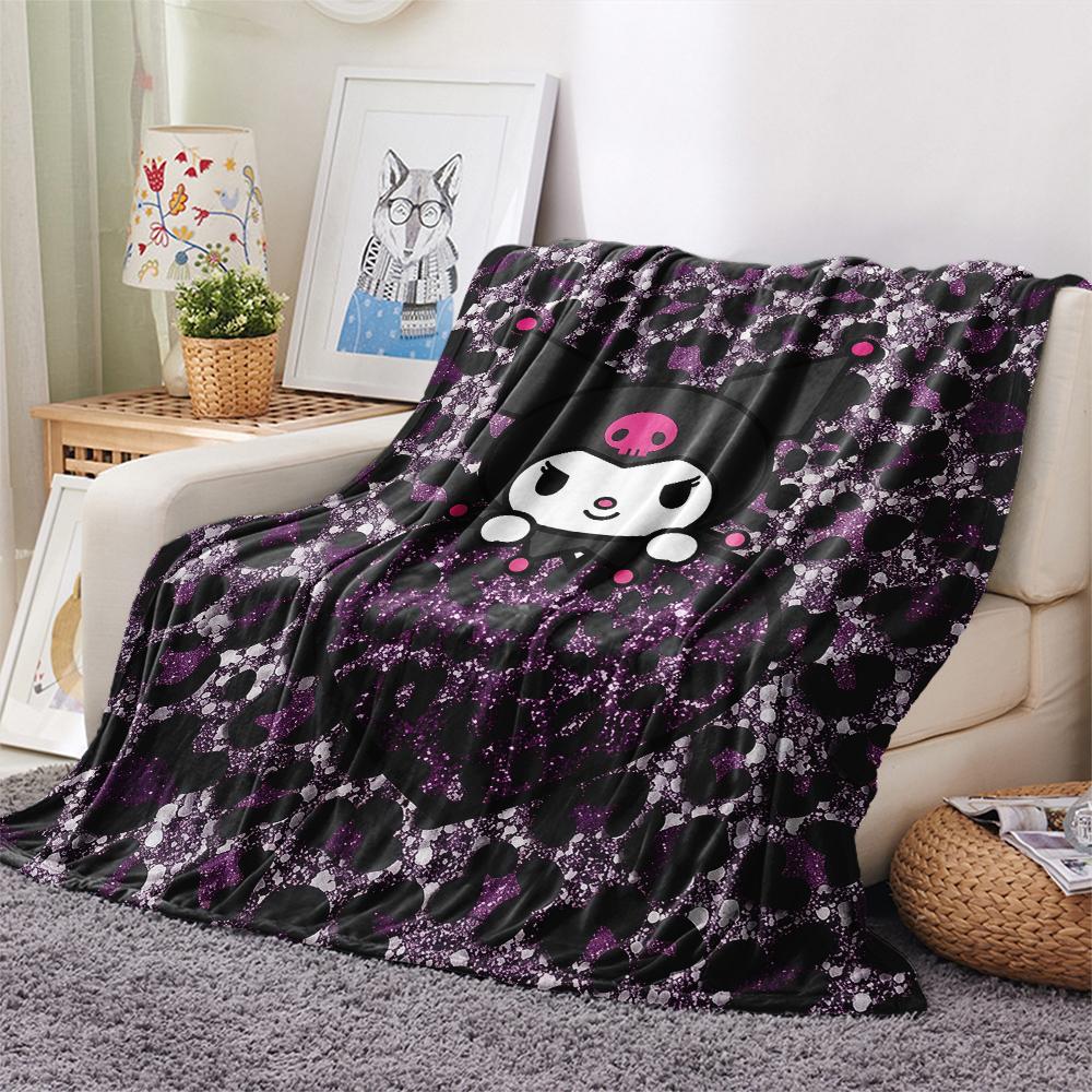 1PC Kuromi Print Flannel Blanket, High quality All Seasons, Home Decor, Warmth and Comfort, Perfect for Christmas Gifts