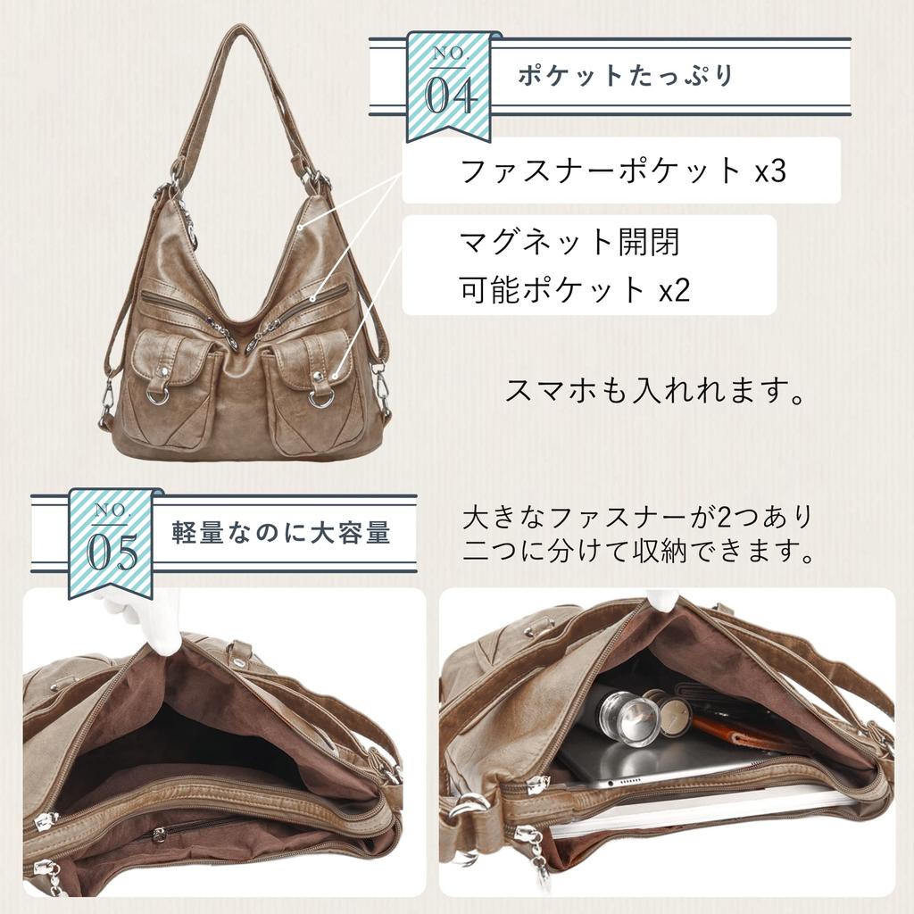 Tochikochi Shoulder Bag for Crossbody Tote Large Casual Backpack [TochiKochi] Women, Bag, Canvas, Capacity, Lightweight, (Gray)