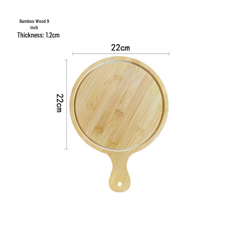 Japanese Style Bamboo & Wood Pizza Board - Round Tray with Handle (8", 9", 10")