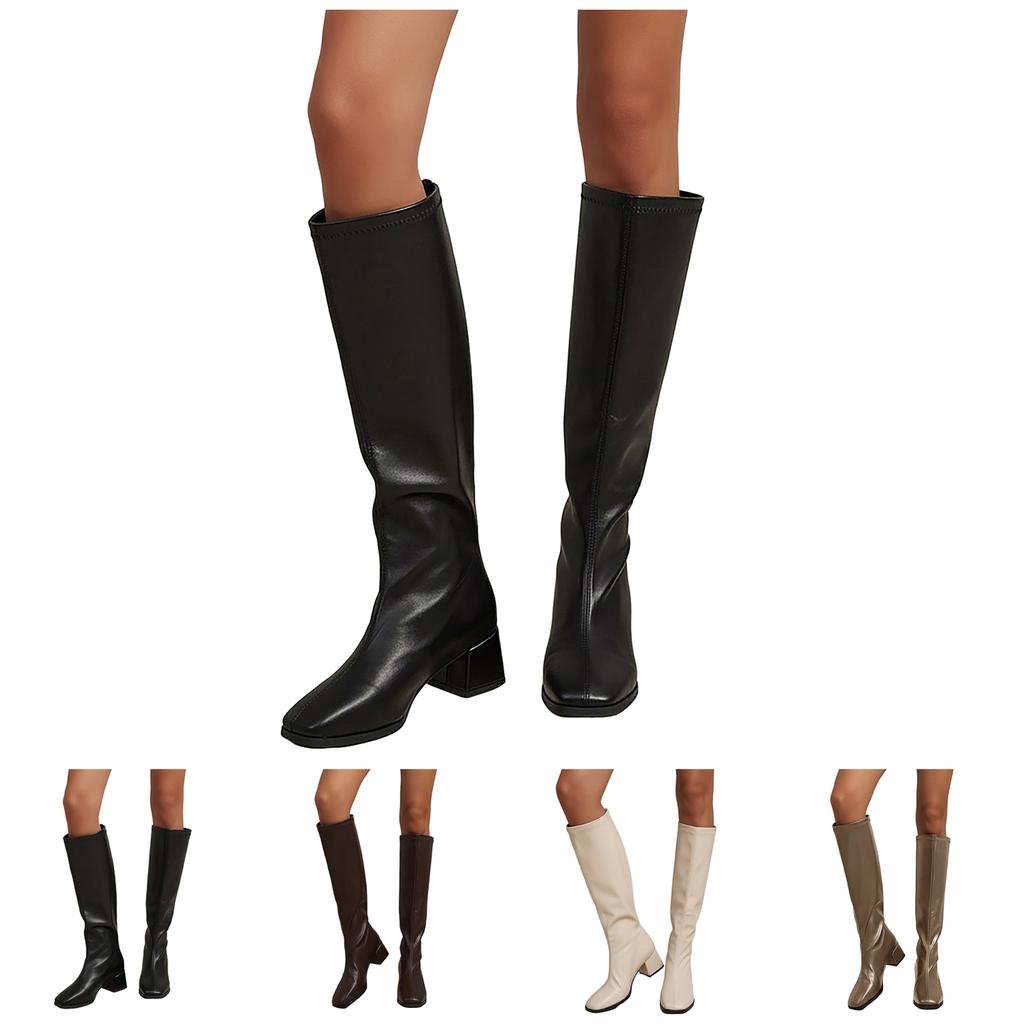 Cizme de damă versatile, la modă, cu vârf ascuțit, toc plat, fără șireturi, culoare solidă, casual, până la jumătatea gambei, pentru călărie, înalte pe gambă