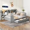 Schlafsofa aus Massivholz, 140*200 cm, Mit Schreibtisch, Bücherregal, Staufächern und Regalen, Mit Steckdose, Multifunktionales Doppelbett aus Holz, Grau