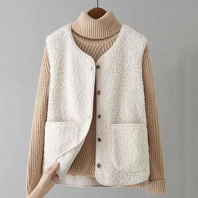 Gilet da Donna in Pile con Bottoni Senza Maniche con Tasche Casual Oversize Pelliccioso