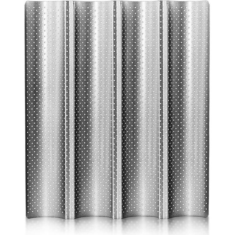 LMETJMA Nonstick Perforated French Bread Baking Pan Carbon Steel  Baguette Pan French Bread 4 Wave Loaves Loaf Bake Mold JT158