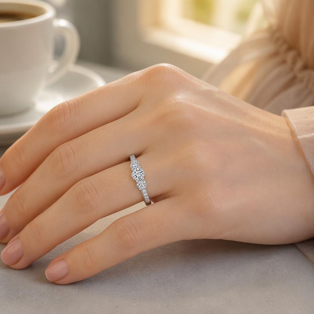 Three Stone Moissanite Engagement Ring S925 Sterling Silver D Color VVS Trilogy Wedding Ring Pass Diamond Tester