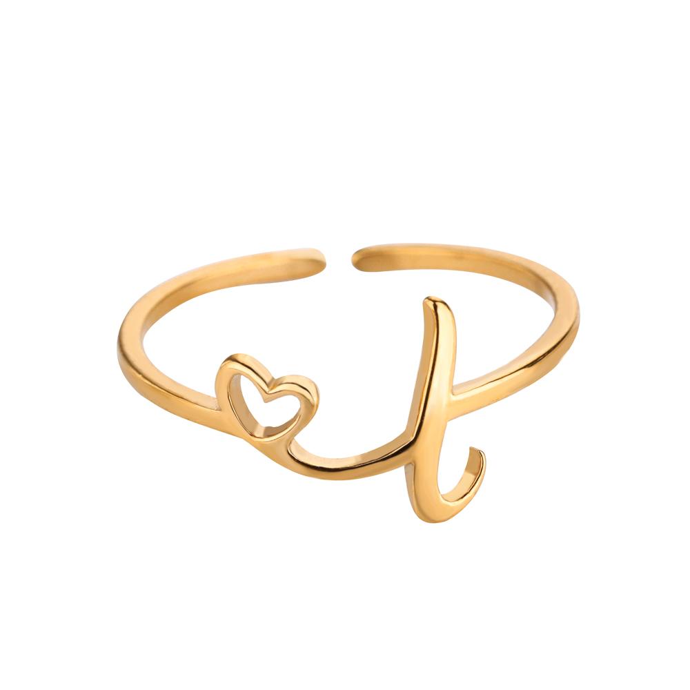 Tiny Initial Letter Rings For Women Gold Color  Stainless Steel Hollow Heart A-Z Initial Letter Ring Wedding Christmas Jewelry