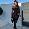 Autumn New Black Sexy Club Lace Dress Women Fashion Slim Fit Elegant Loose Vintage Casual Dress Woman High Waist Round Neck Party Long Dresses 25244
